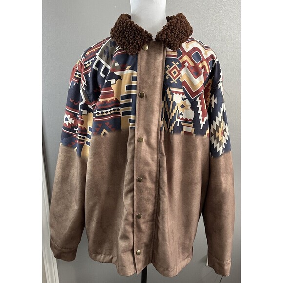 Unbranded Men's XL Aztec Southwestern Full Zip Snap Jacket Fleece Lined Coat - Picture 1 of 8